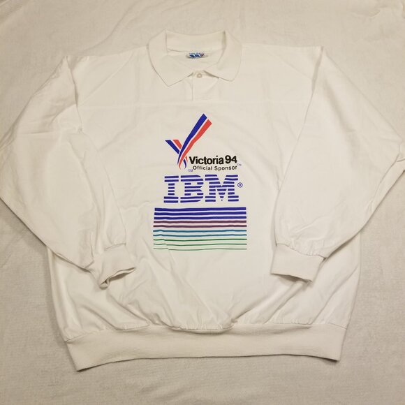 Vintage 90's White Collared Polo Sweater IBM Victoria 94 Wilson Sport Cotton L - Picture 12 of 14